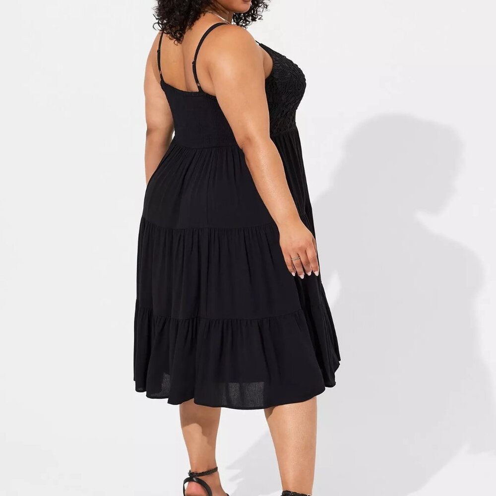 TORRID Midi Crinkle Gauze Lace Bodice Dress 1x NWT - Picture 2 of 10